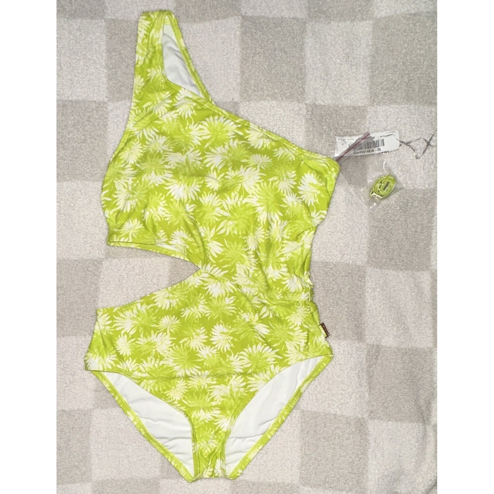 Michael Michael Kors One-Shoulder Cutout Swimsuit Green/White 10 Summer